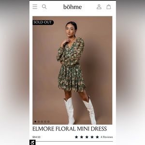 Green Long Sleeve Floral Mini Dress Medium